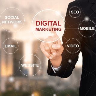Female in black suit touching Digital Marketing Circle Services